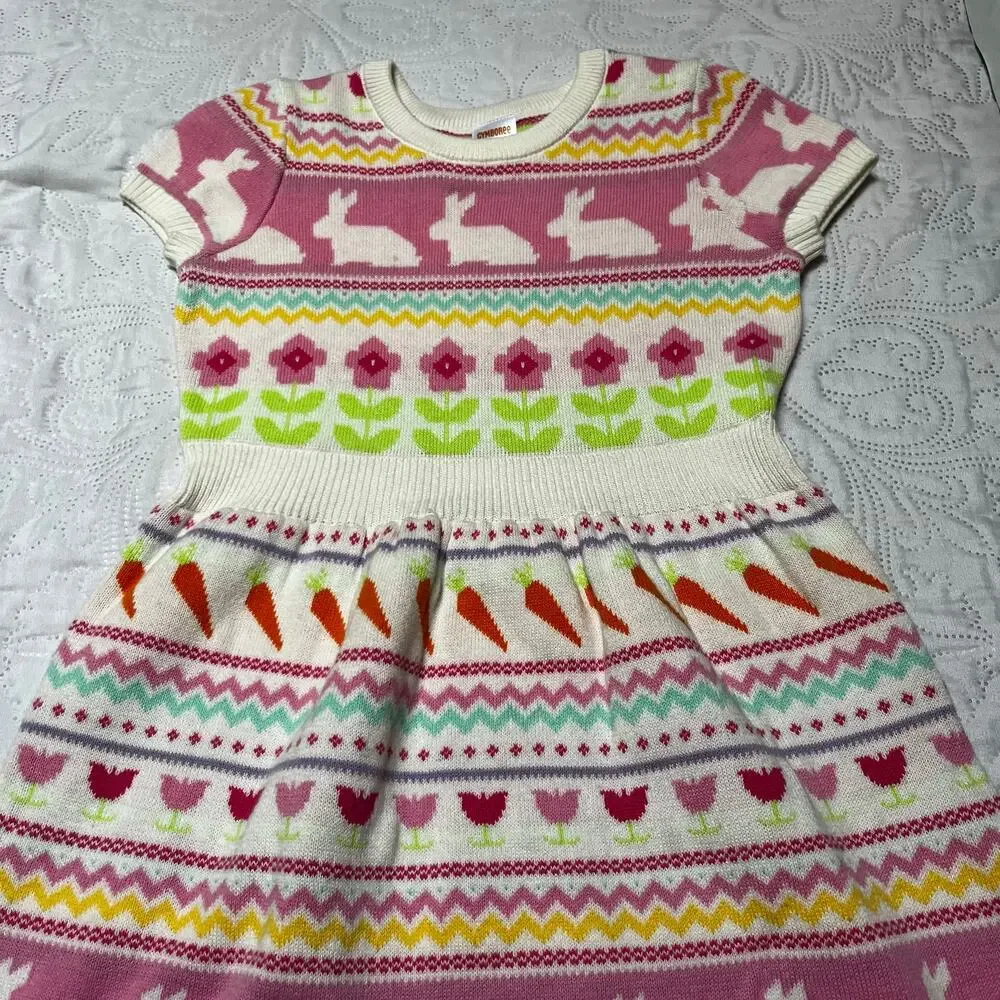 Gymboree Easter Bunny Fair Isle Knit Sweater Dress Size 6